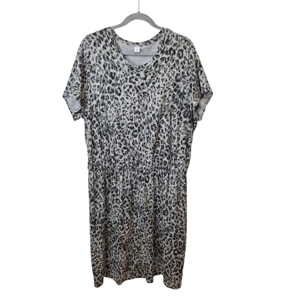 Old Navy Womens 2X Pullover Dress Gray Leopard Print Casual Short Sleeve‎ Dress